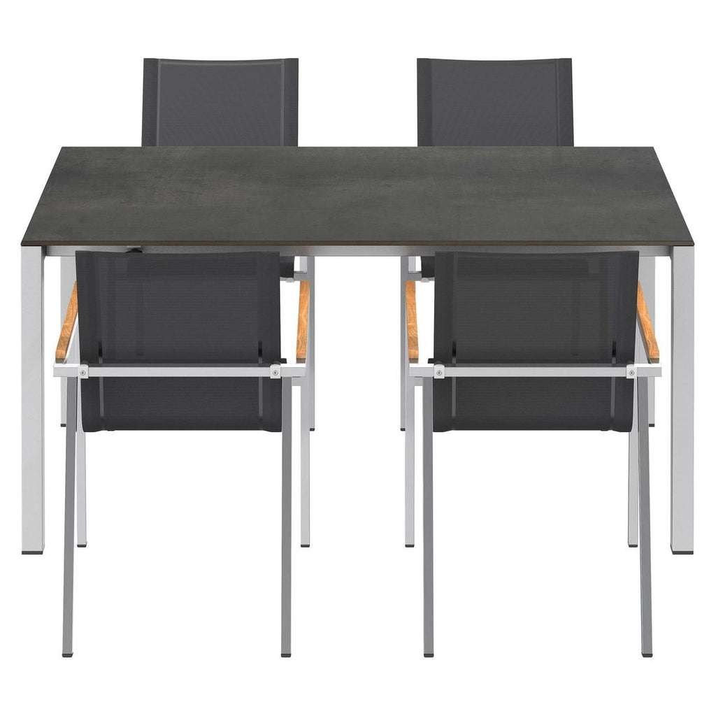 Spisesett ute Rimini 4 plasser, rustfritt stål/HPL stabelbare stoler