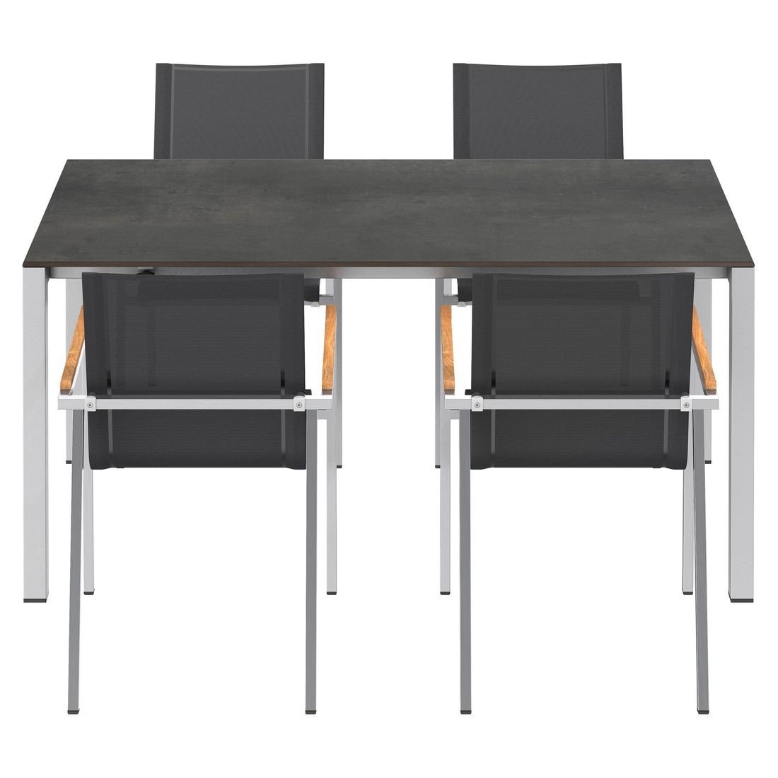 Spisesett ute Rimini 4 plasser, rustfritt stål/HPL stabelbare stoler