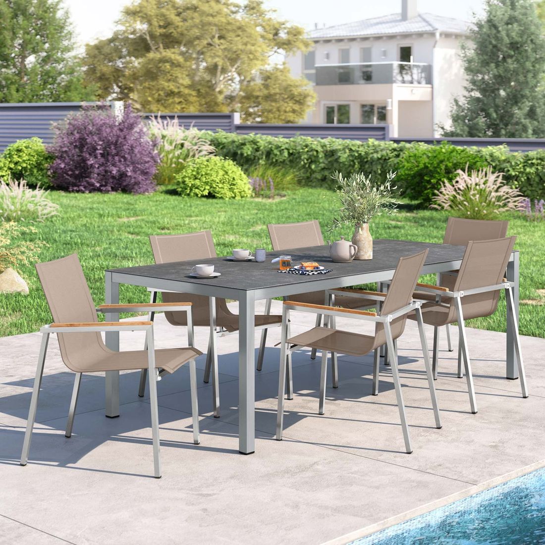 Spisesett ute Rimini 6 plasser keramikk 220x100 cm - OUTLIV forfra