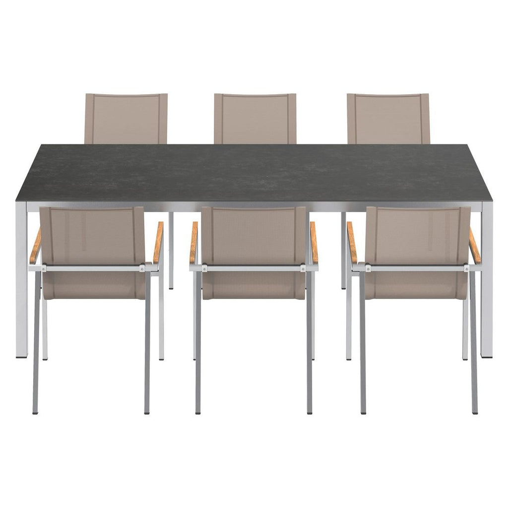 Spisesett ute Rimini 6 plasser keramikk 220x100 cm - OUTLIV montert på terrasse