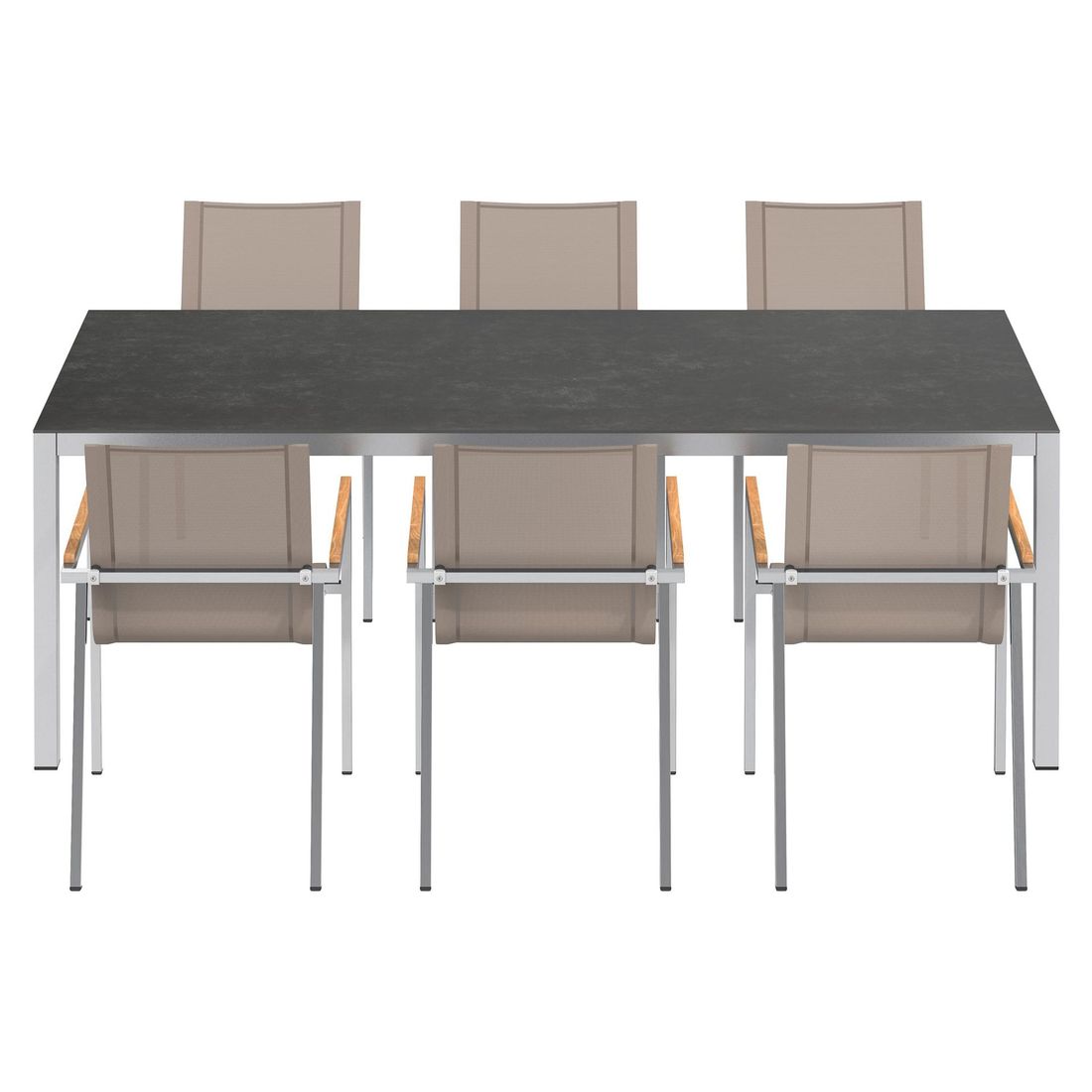 Spisesett ute Rimini 6 plasser keramikk 220x100 cm - OUTLIV montert på terrasse
