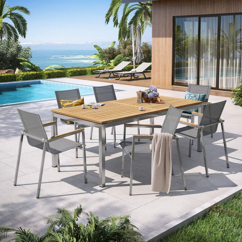 Spisesett ute Rimini 6 plasser rustfritt stål textilen sett forfra