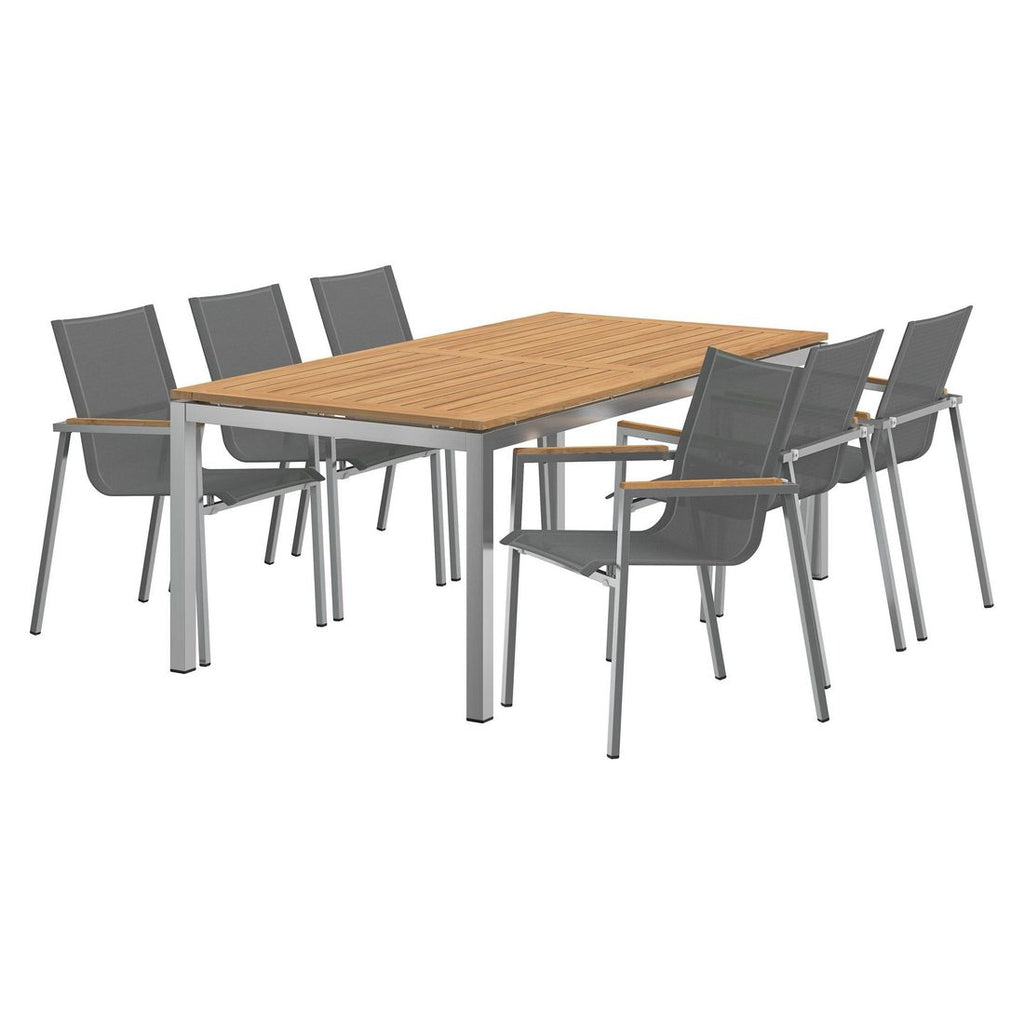 Spisesett ute Rimini 6 plasser rustfritt stål textilen sett bakfra