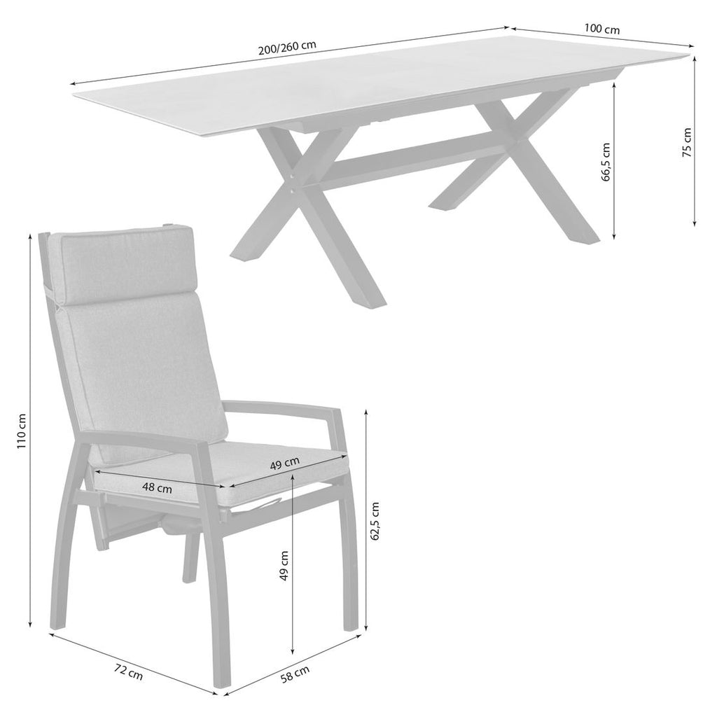 Detalj av bordplate på Spisesett ute Sondrino 6 plasser uttrekkbart 200/260 cm - LC Garden