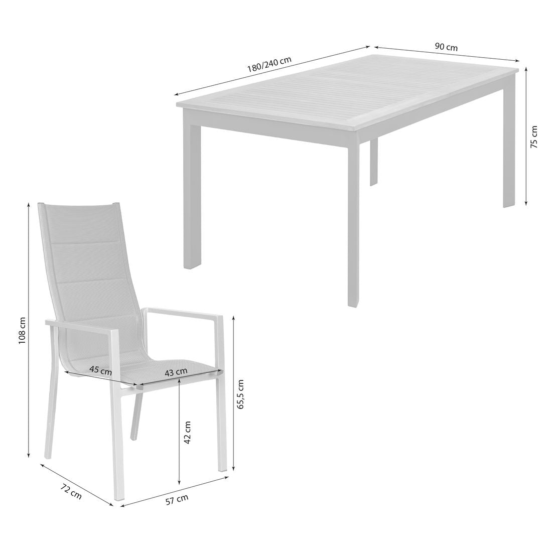 Spisesett ute Unicamo 6 plasser aluminium teak detalj av bordplate