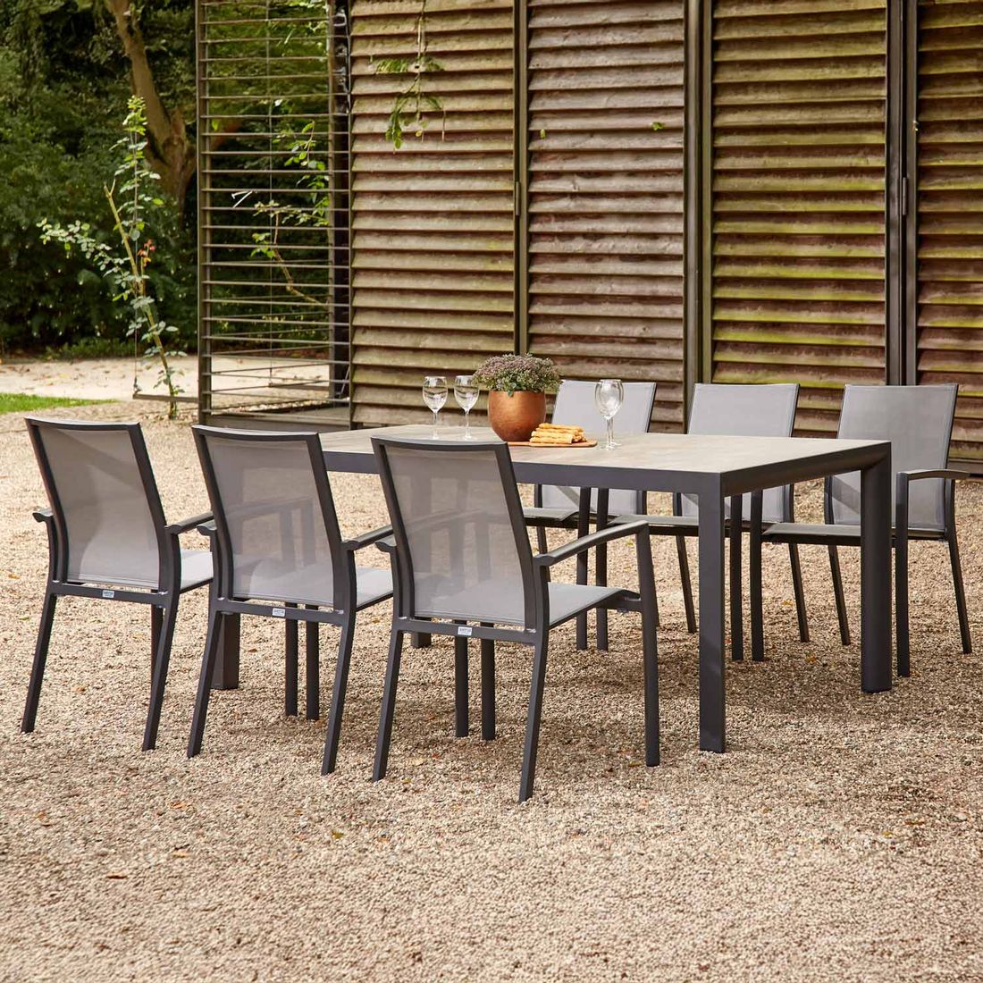 Spisesett ute Velia aluminium keramikk 182x100 cm 6 plasser - Siena Garden forfra