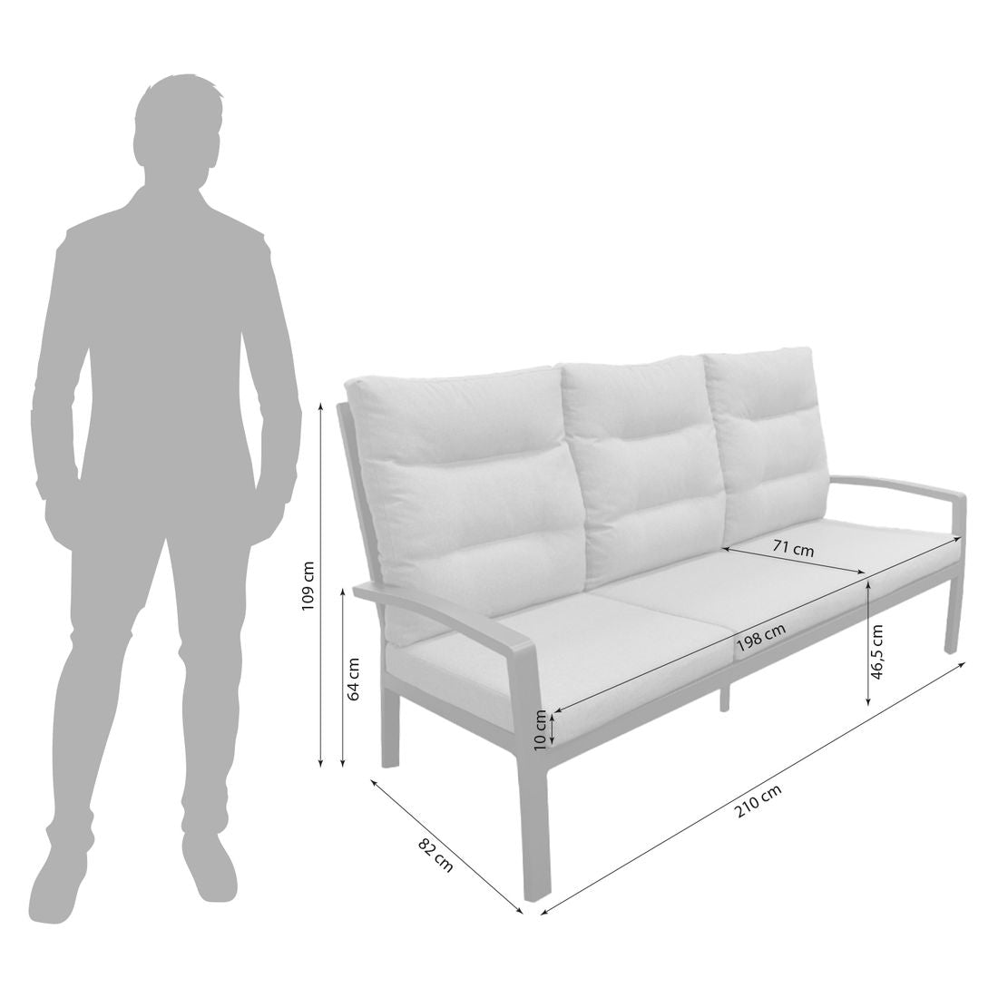 Detalj av stoff og polstring på Spisesofa ute Bondino aluminium 210 cm - LC Garden
