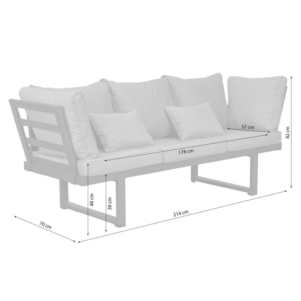 Detalj av spisesofa ute Bondino aluminium 214 cm antrasitt