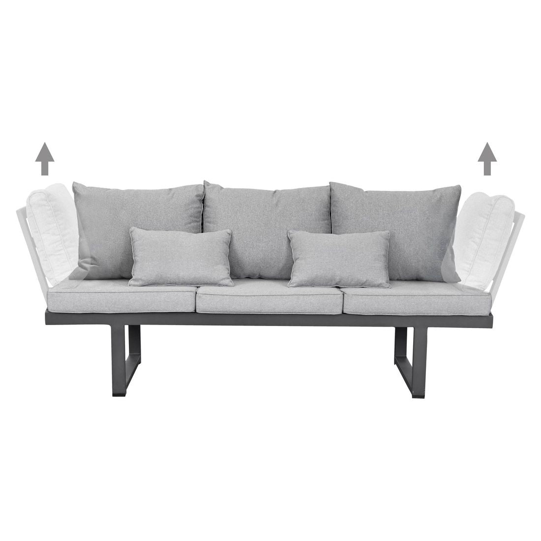 Sideprofil av spisesofa ute Bondino aluminium 214 cm antrasitt