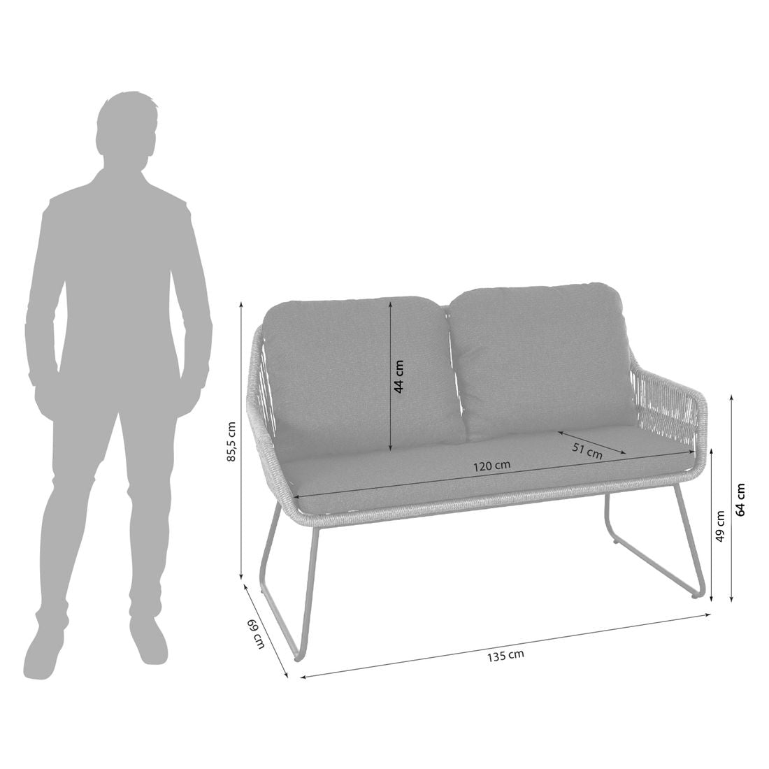 Detaljbilde av flettverk på Spisesofa ute Kansas aluminium/flettverk 135 cm - Siena Garden