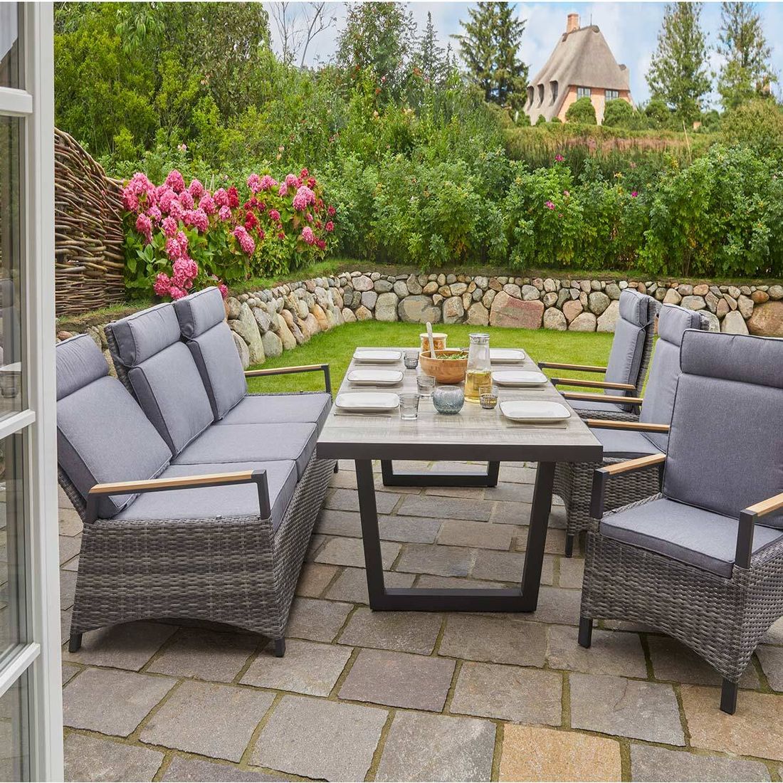 Spisesofa Keramo aluminium/polyrotting 205 cm justerbar detalj av flettverk
