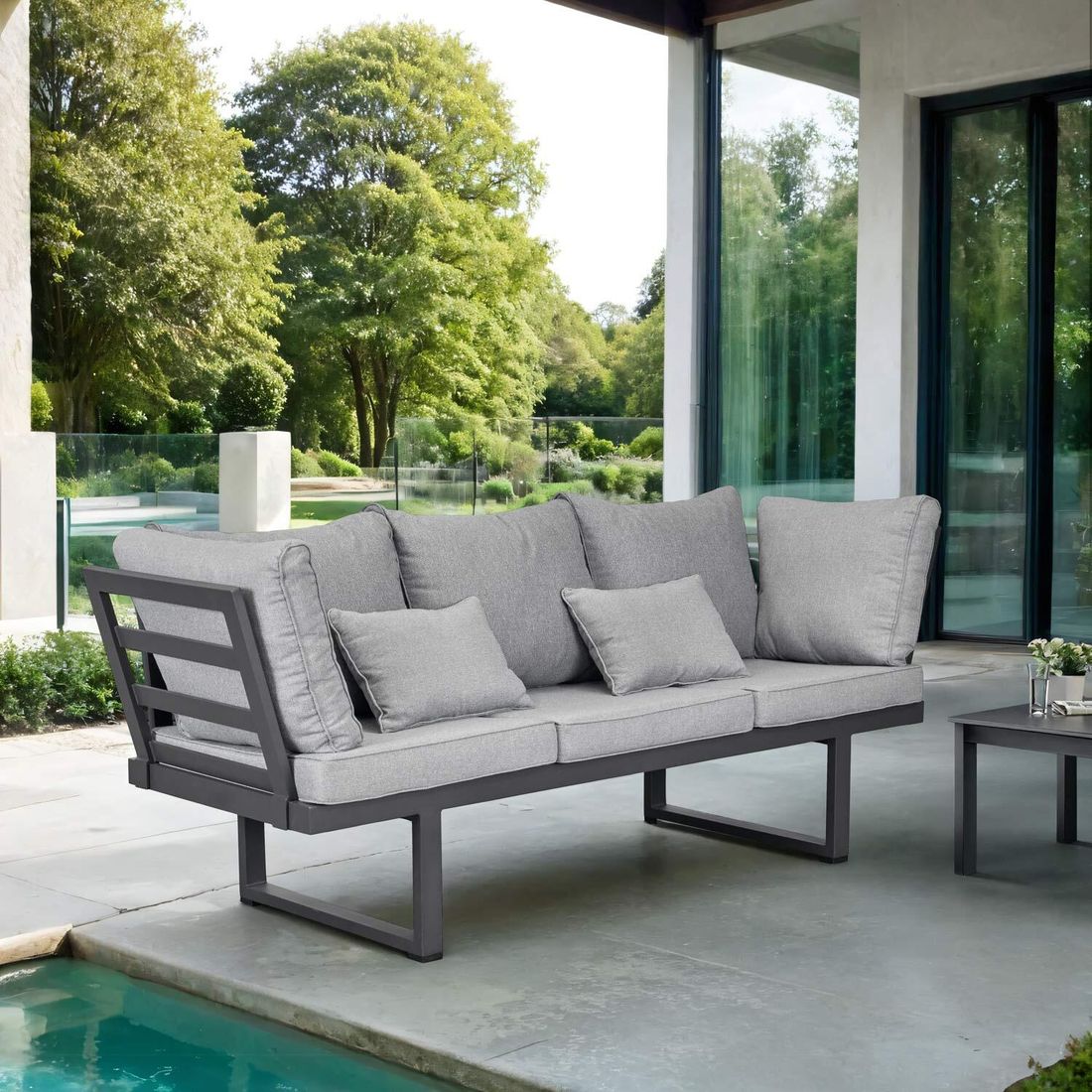 Spisesofa ute Broome aluminium/polyester 214 cm fra fronten
