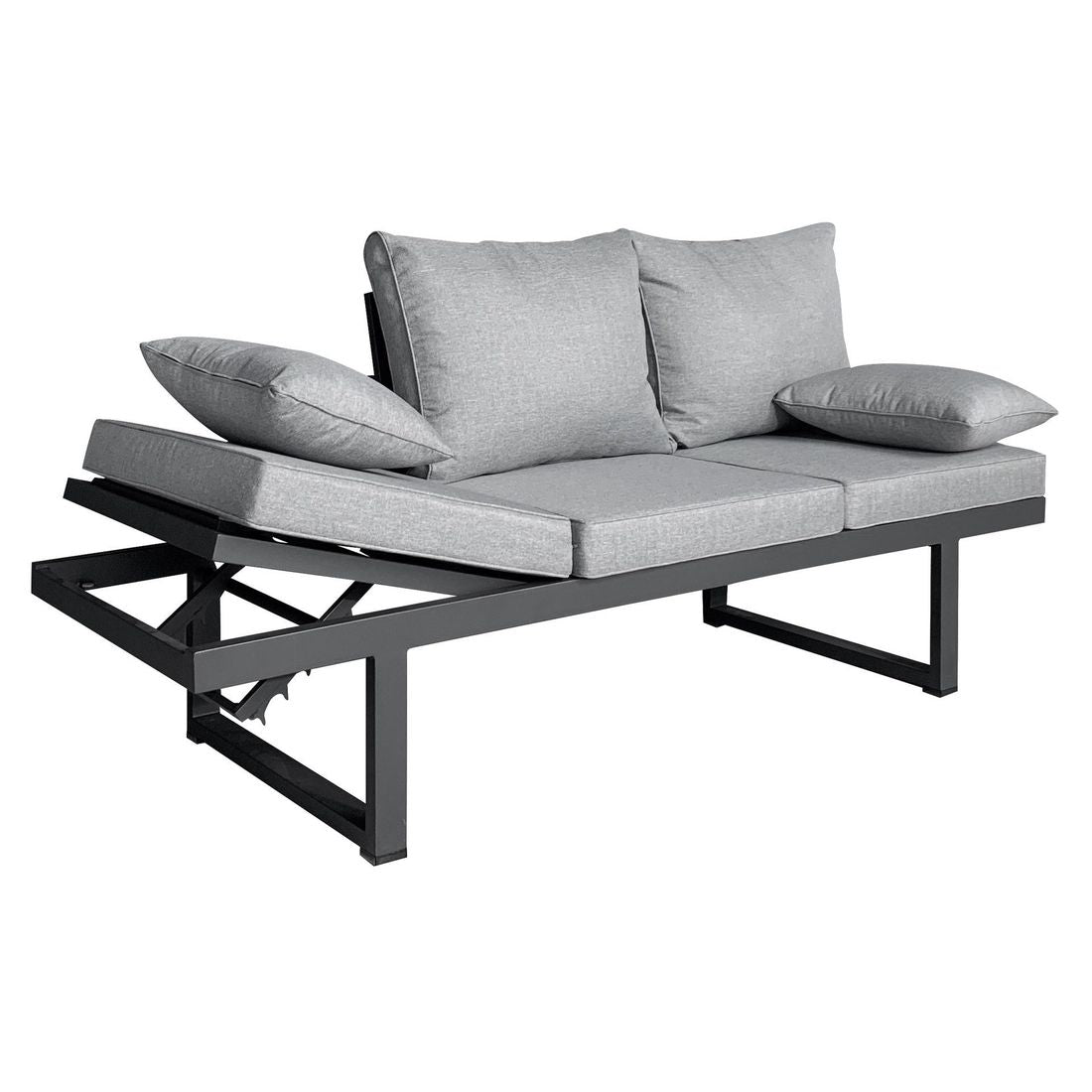 Detalj av stoff og polstring på Spisesofa ute Broome aluminium/polyester 214 cm