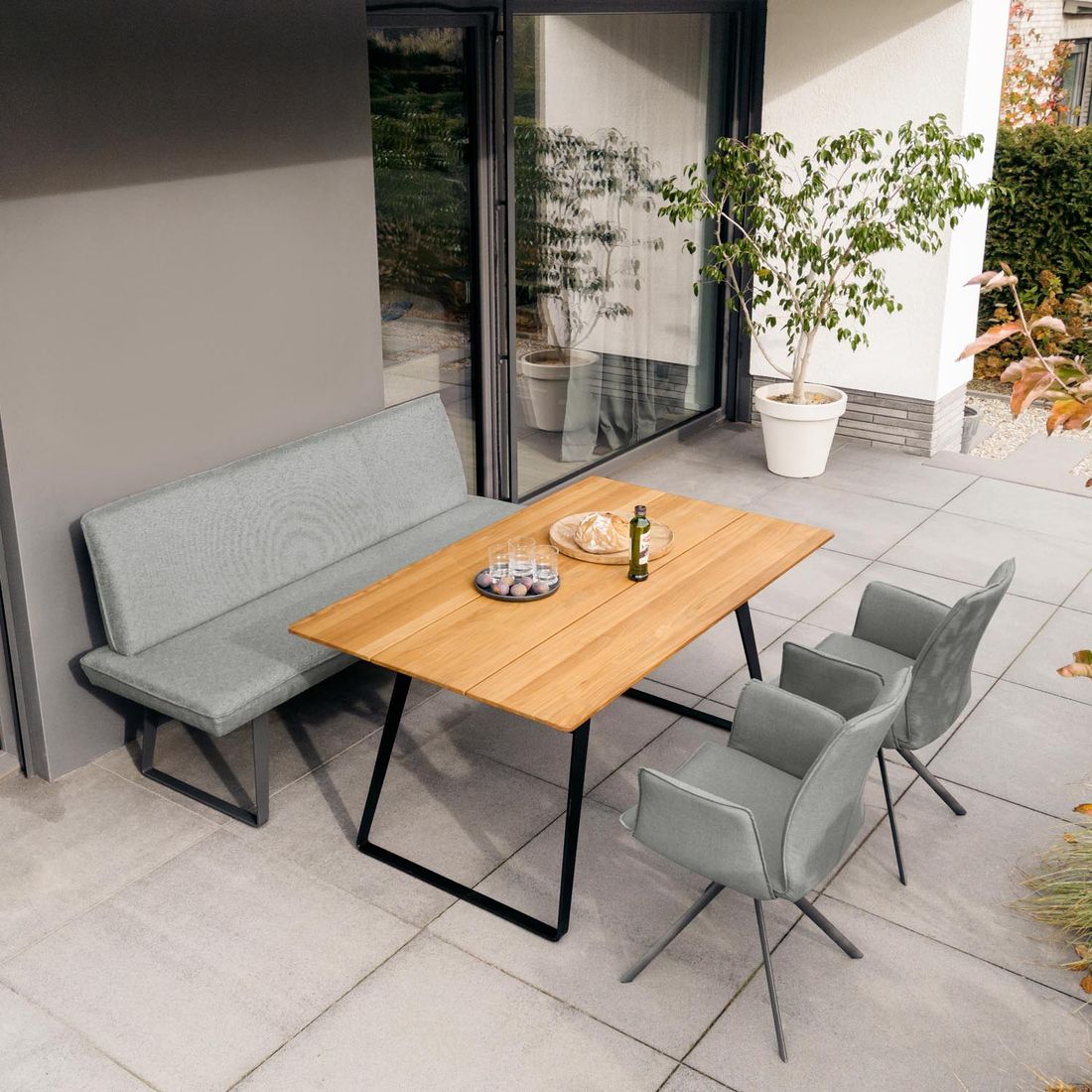 Spisesofa ute Elba stål/olefin 160 cm - Niehoff sitteflate
