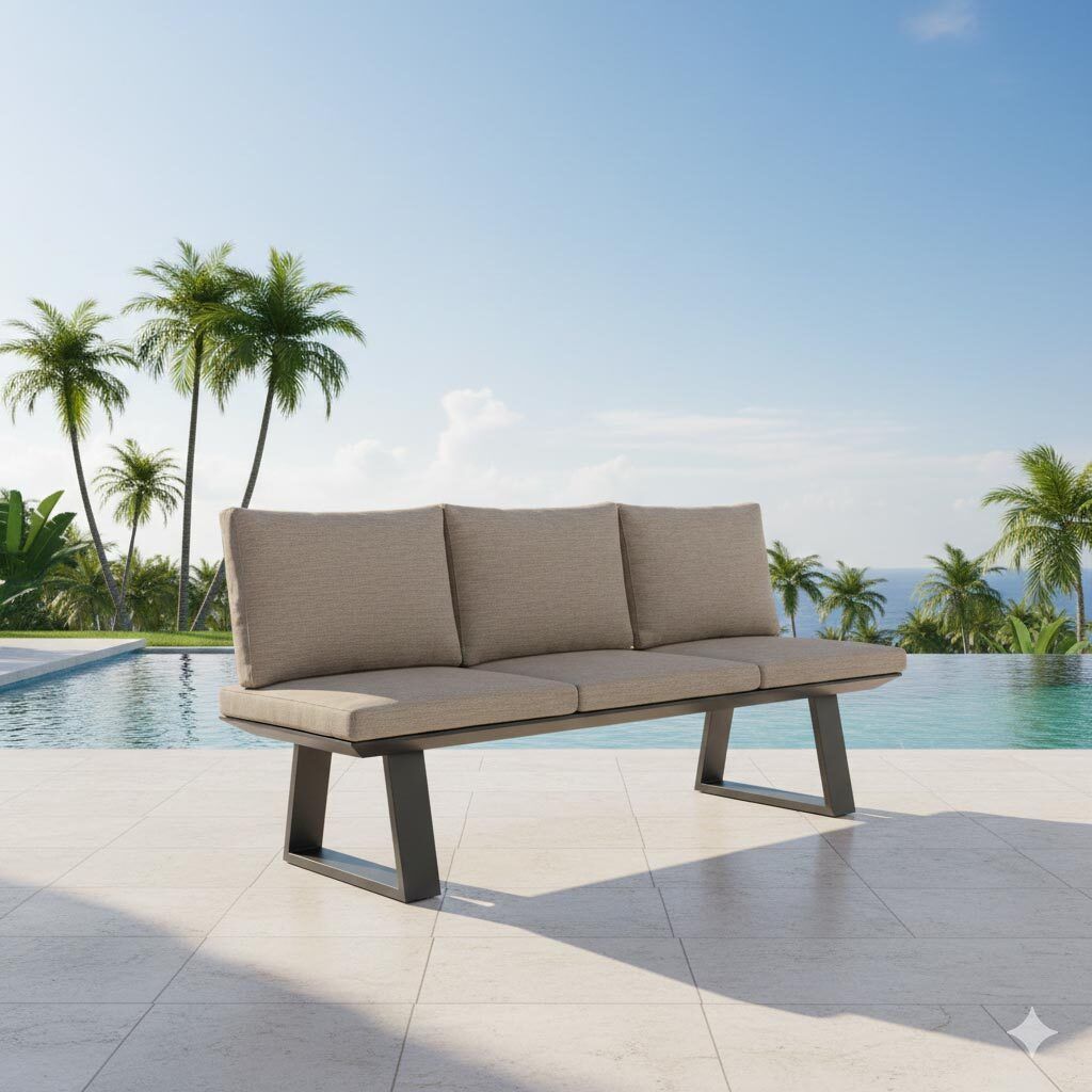 Spisesofa ute Repton aluminium/Texfabric 195 cm forfra