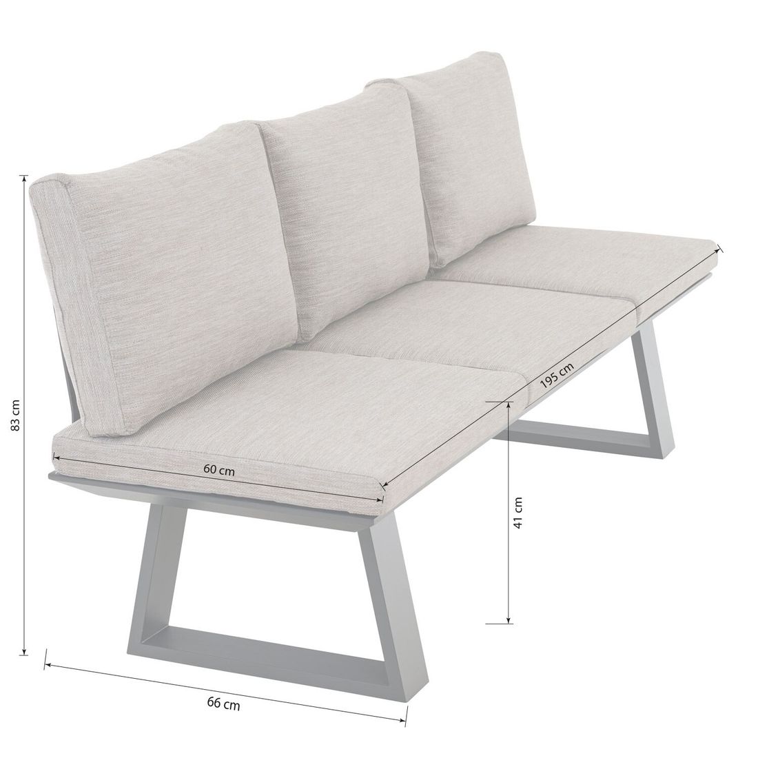 Spisesofa ute Repton aluminium/Texfabric 195 cm detalj av stoff