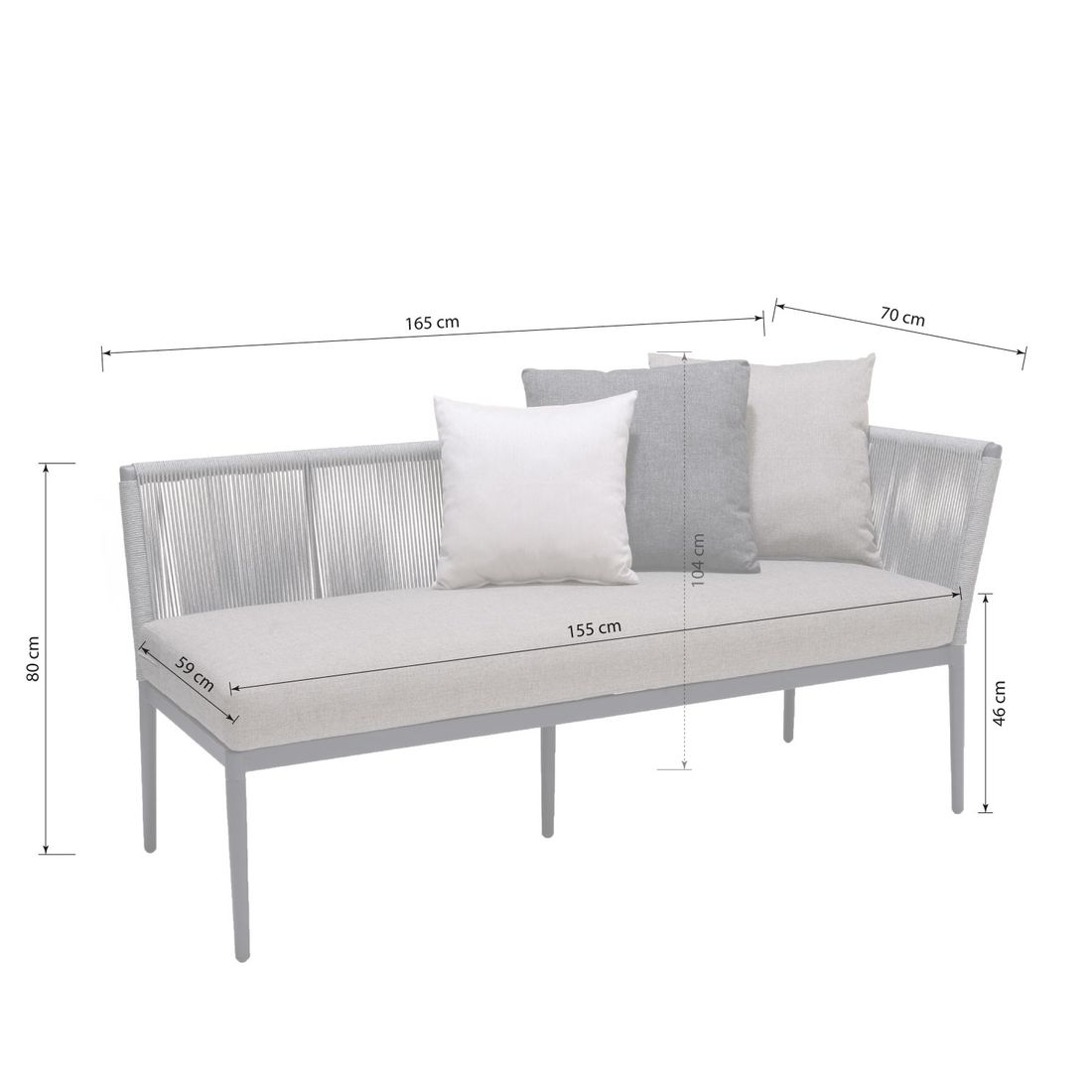 Spisesofa ute Topaz aluminium tau olefin detalj av tau og ramme