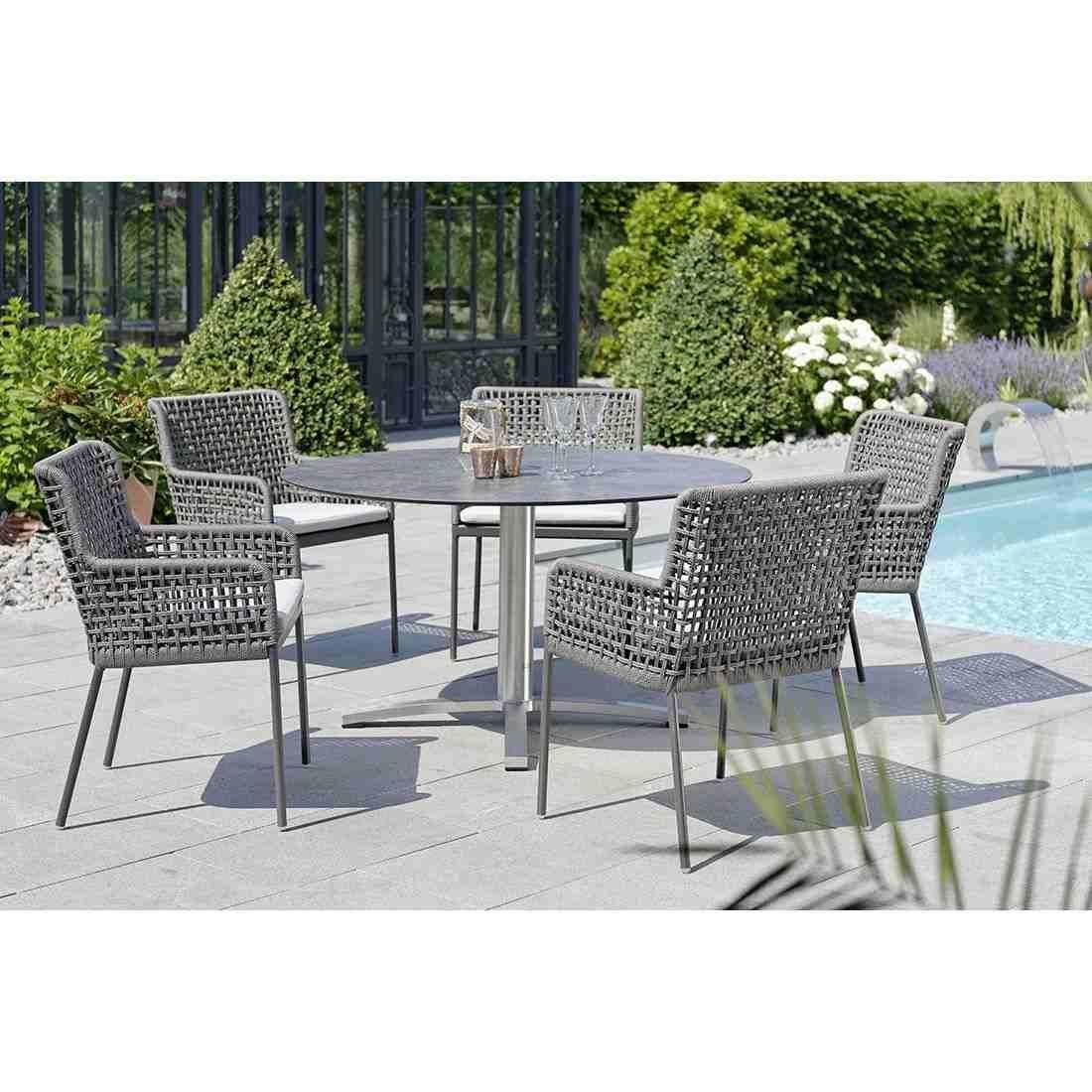 Spisestol ute Greta aluminium tau 62x62 cm visning fra siden