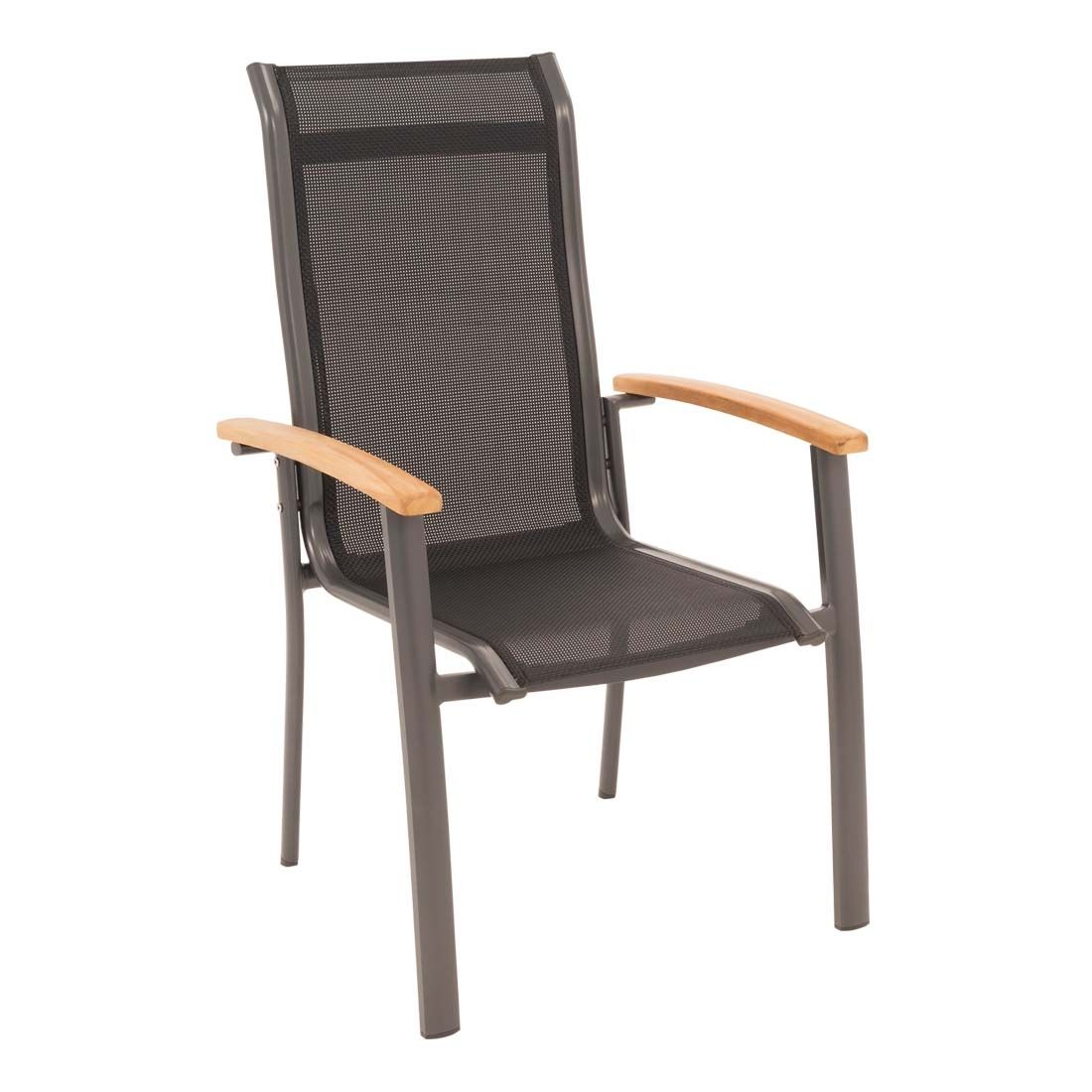 Stabelstol med armlener Alpha aluminium/textilen - OUTLIV forfra