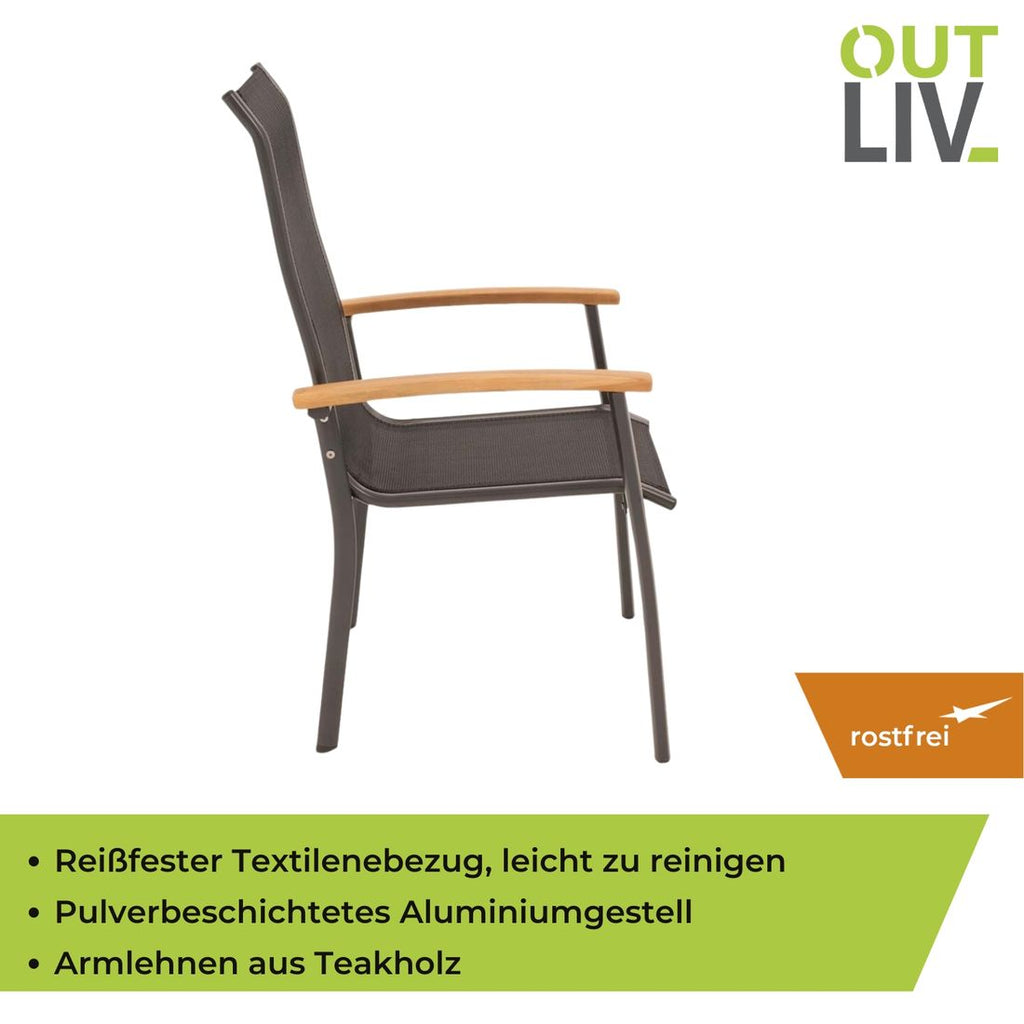 Stabelstol med armlener Alpha aluminium/textilen - OUTLIV sideprofil