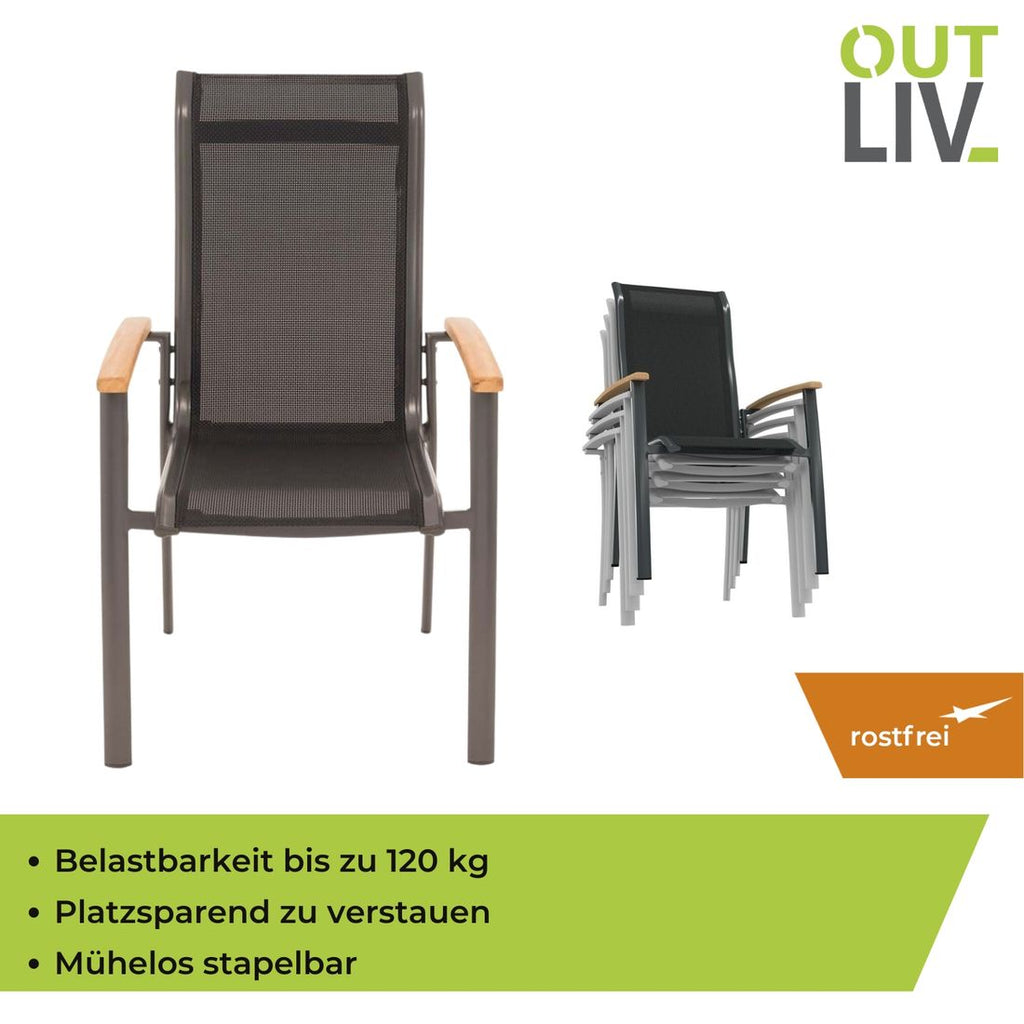 Stabelstol med armlener Alpha aluminium/textilen - OUTLIV sitteflate