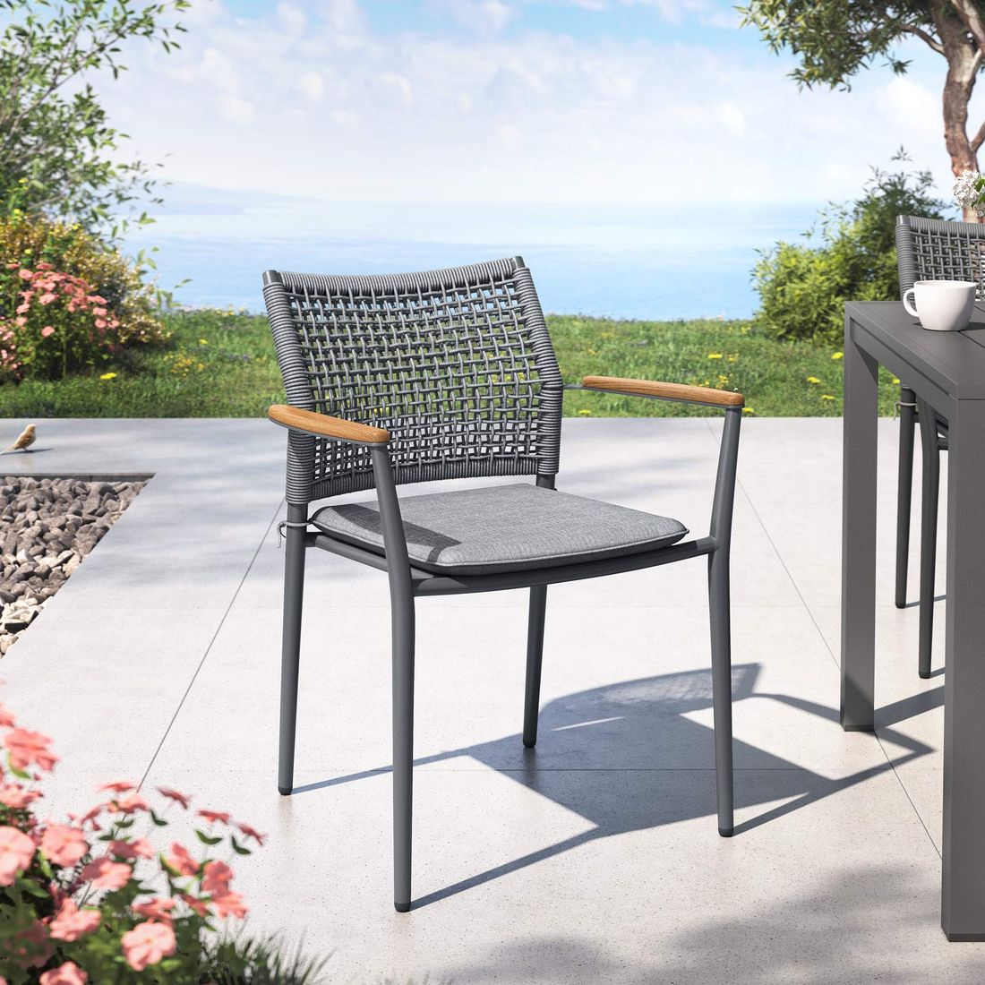 Stabelstol Aruba aluminium med sittepute bakside