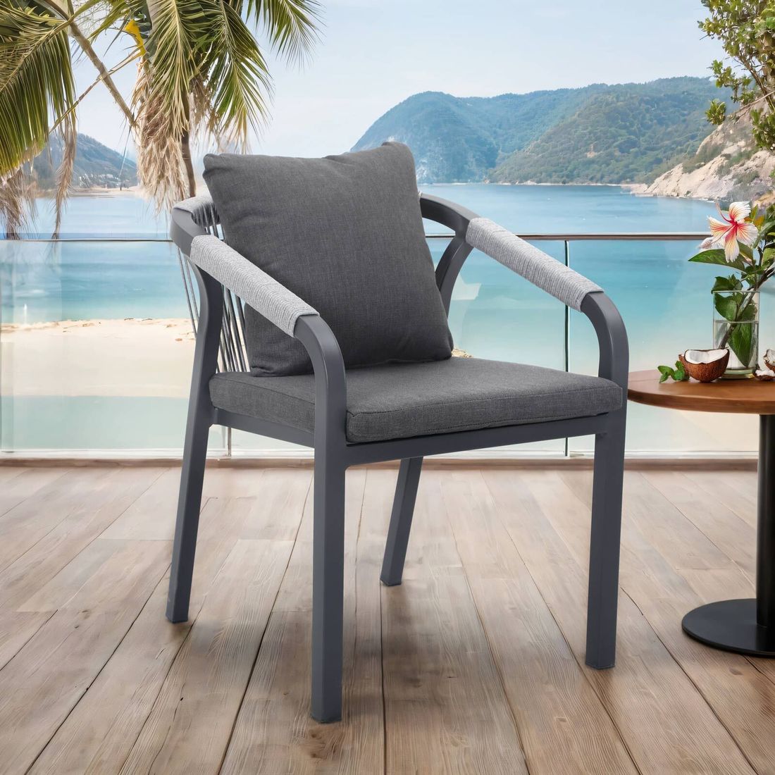 Stabelstol Bordeaux aluminium med sitte- og ryggpute bakside