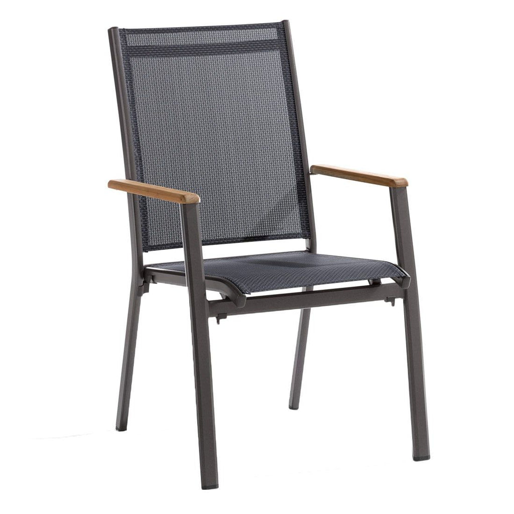Stabelstol ute Cadiz aluminium/textilen med teak-armlener Sieger for terrasse