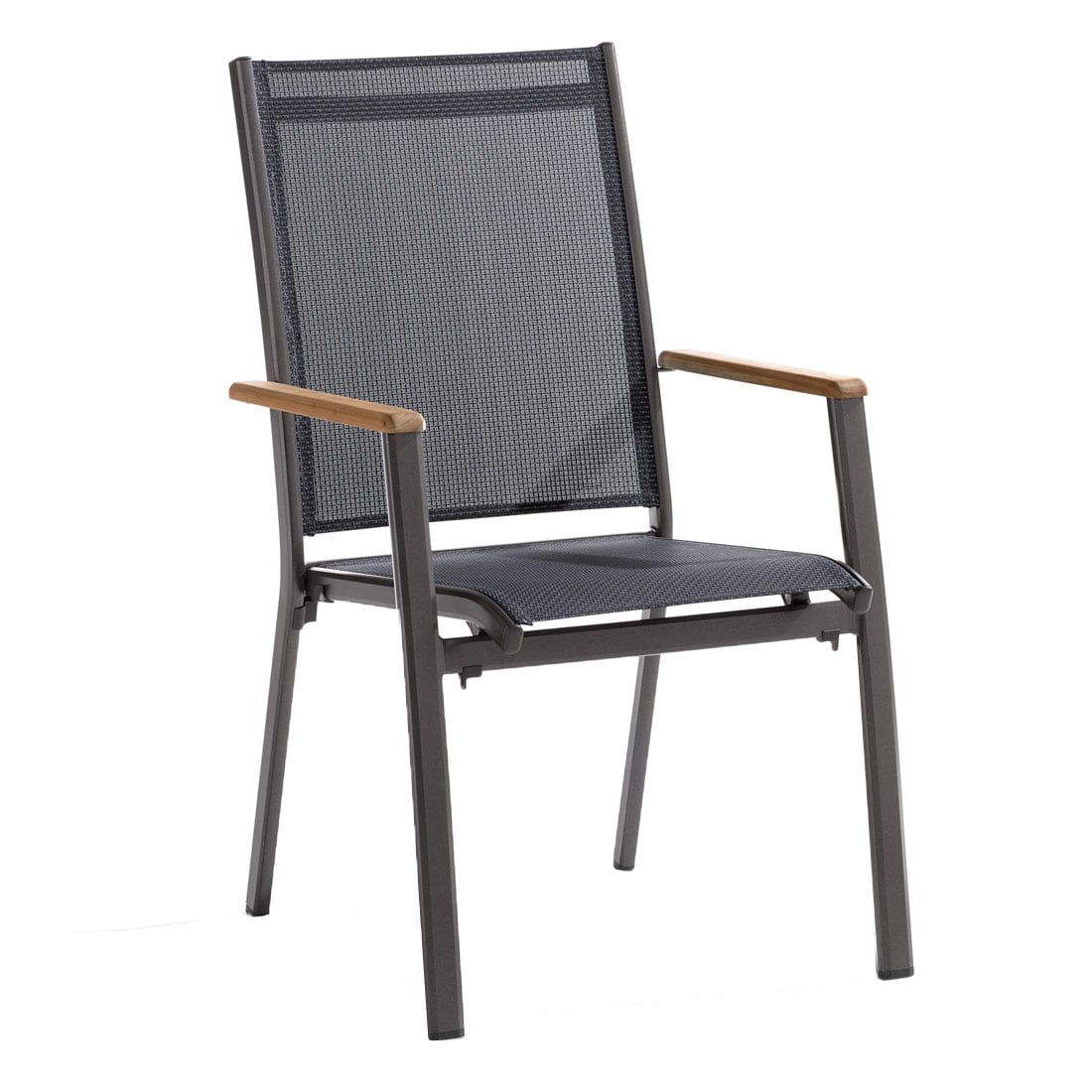 Stabelstol ute Cadiz aluminium/textilen med teak-armlener Sieger for terrasse