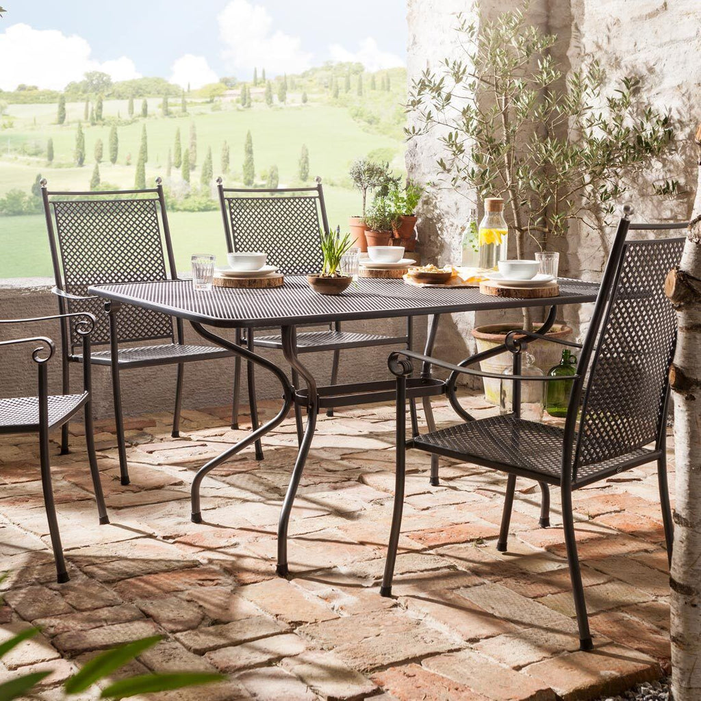 Montert Stabelstol Excelsior høyrygg stål 59 cm Royal Garden på terrasse