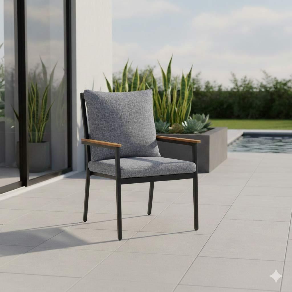 Stabelstol ute Liguria aluminium og flettverk med puter bakside
