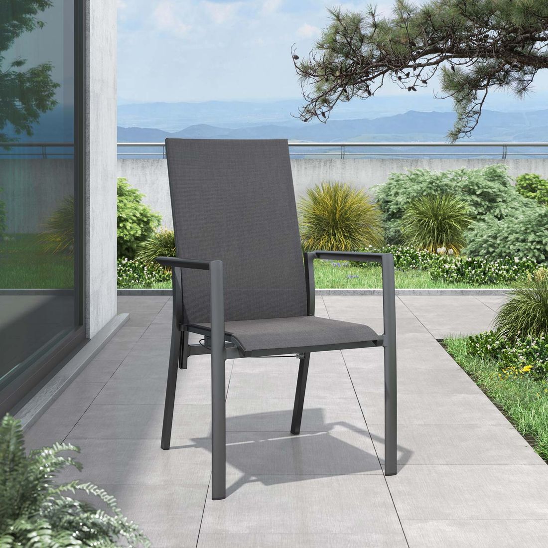 Stabelstol Lucca med regulerbar rygg aluminium/textilen bakside