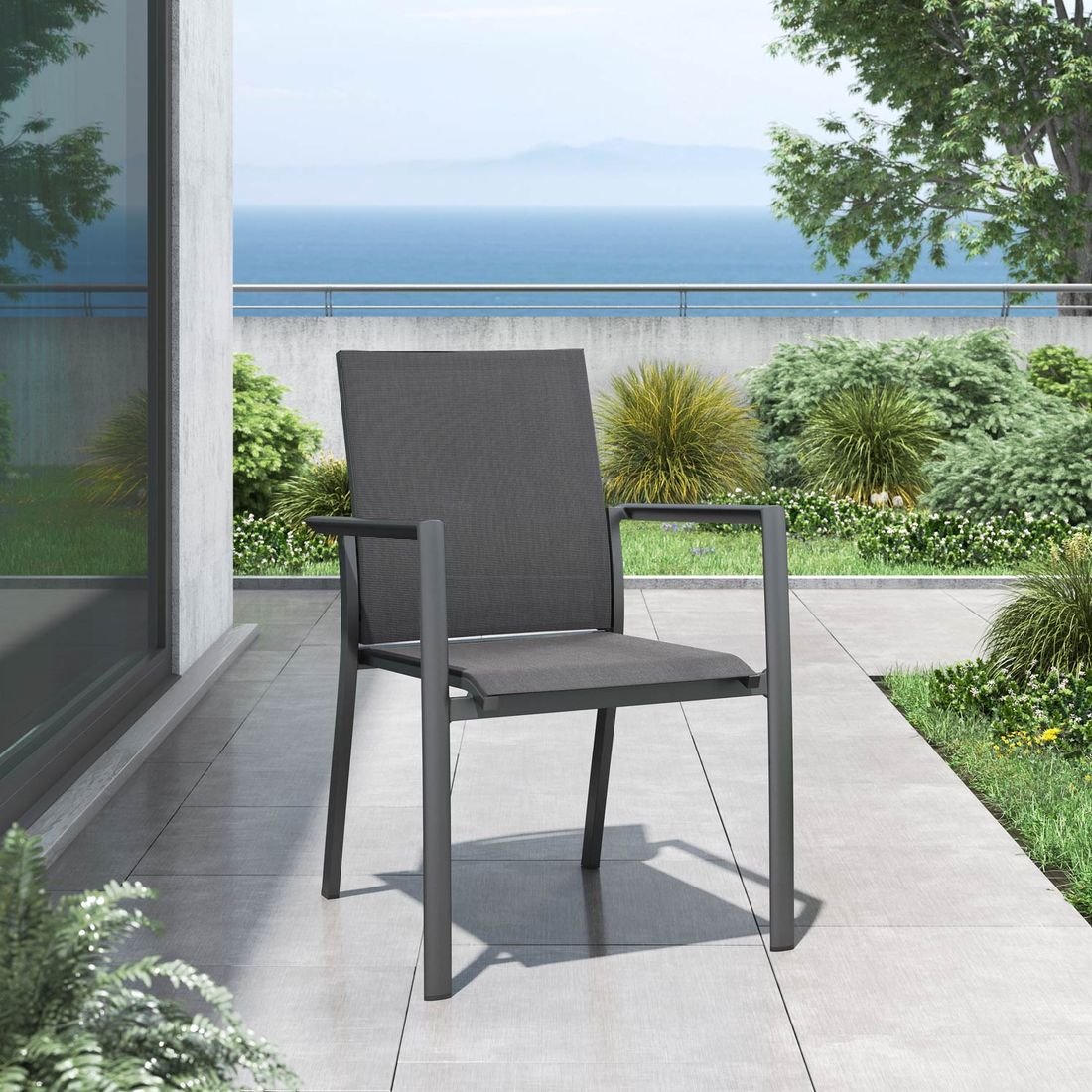 Stabelstol ute Lucca aluminium/textilen antrasitt - OUTLIV bakside