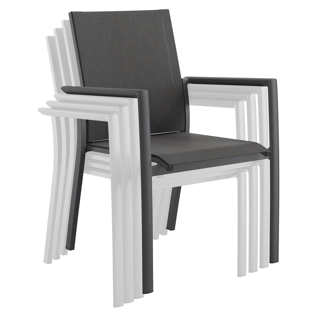 Stabelstol ute Lucca aluminium/textilen antrasitt - OUTLIV sideprofil