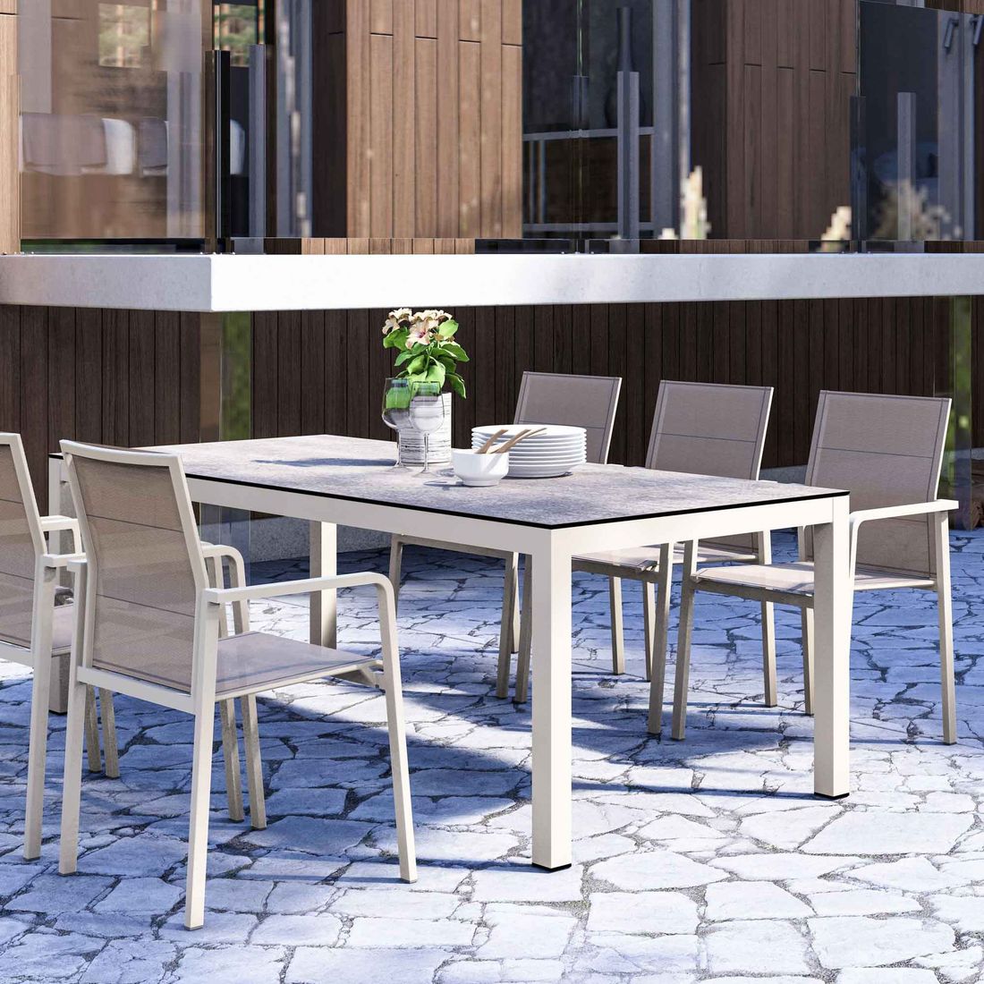 Nærbilde av armlener på Stabelstol med armlener Bee aluminium/textilen - Zebra
