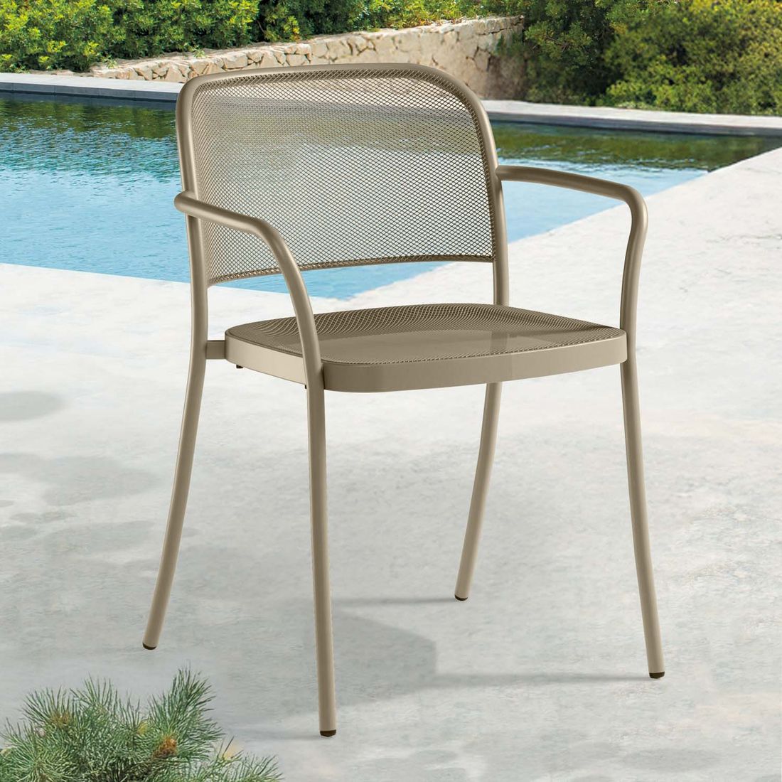 Stabelstol med armlener Café stål taupe 58x57 cm bakside