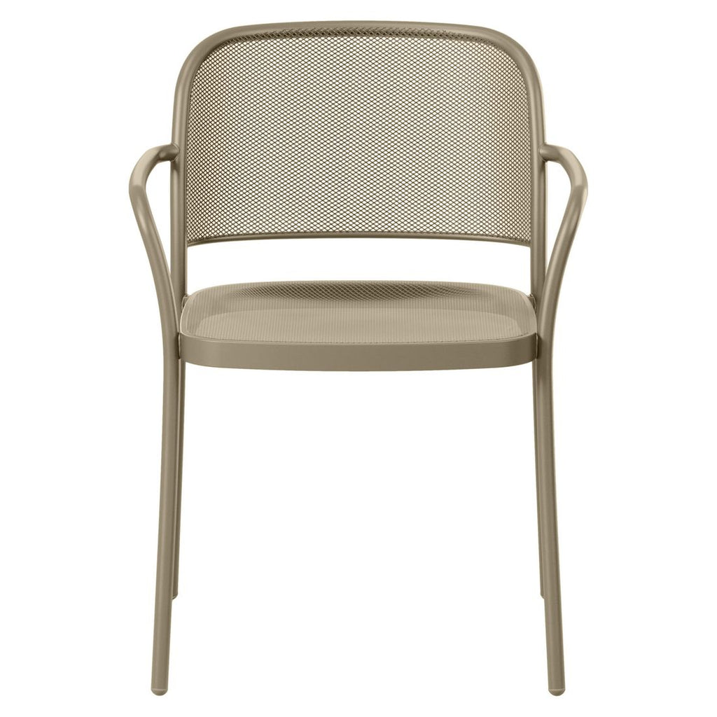 Montert Stabelstol med armlener Café stål taupe 58x57 cm på terrasse