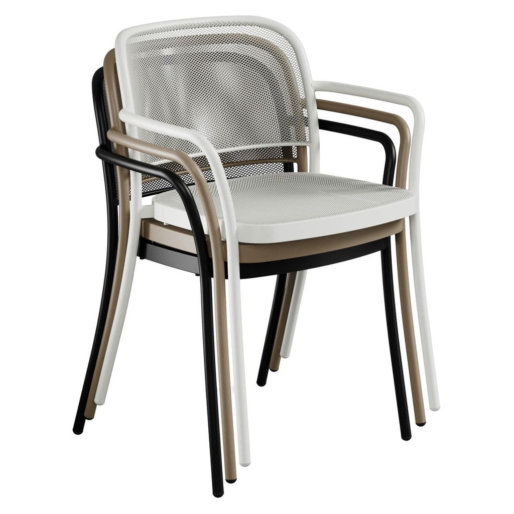 Sideprofil av Stabelstol med armlener Café stål taupe 58x57 cm