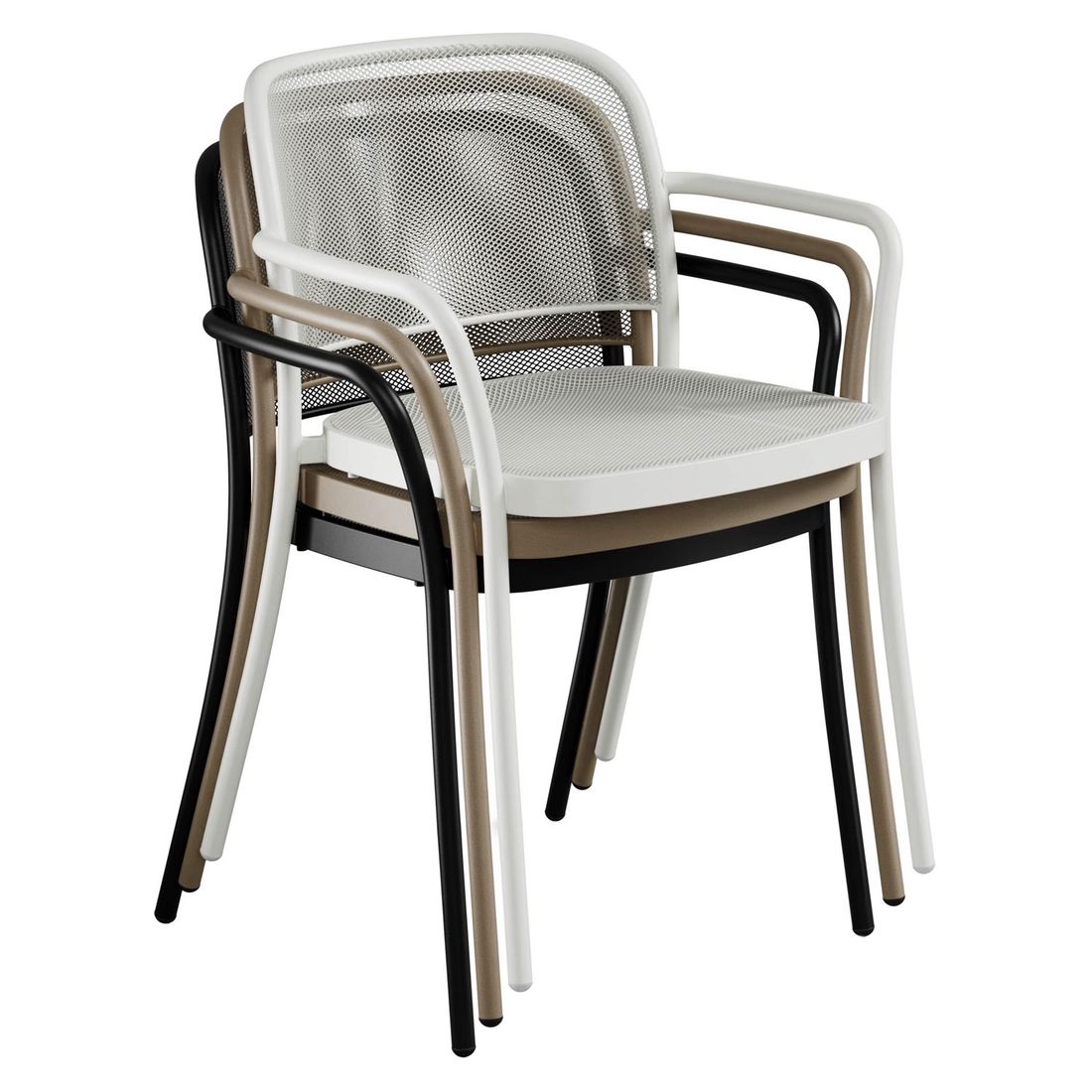 Sideprofil av Stabelstol med armlener Café stål taupe 58x57 cm
