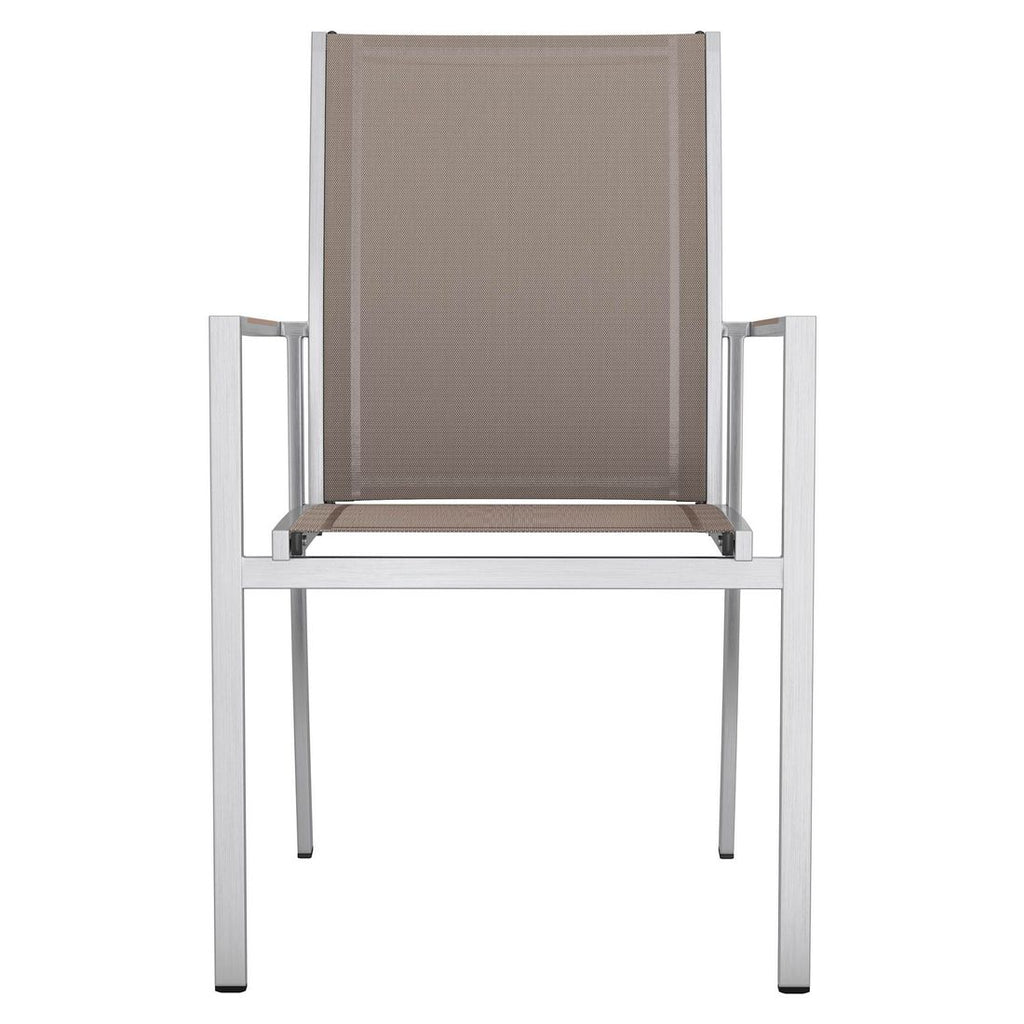 Nærbilde av tekstilene materiale på Stabelstol med armlener Oviedo rustfritt stål/textilen - OUTLIV