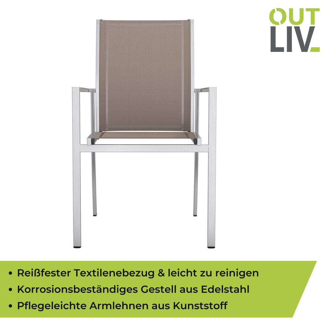 Setehøyde på Stabelstol med armlener Oviedo rustfritt stål/textilen - OUTLIV