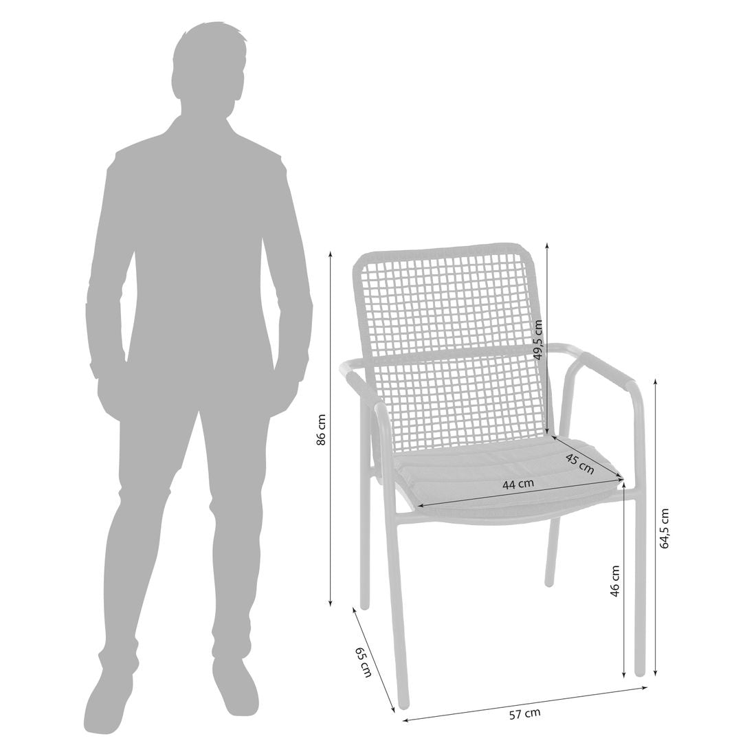 Stabelstol med armlener Repton aluminium tau detalj av tau
