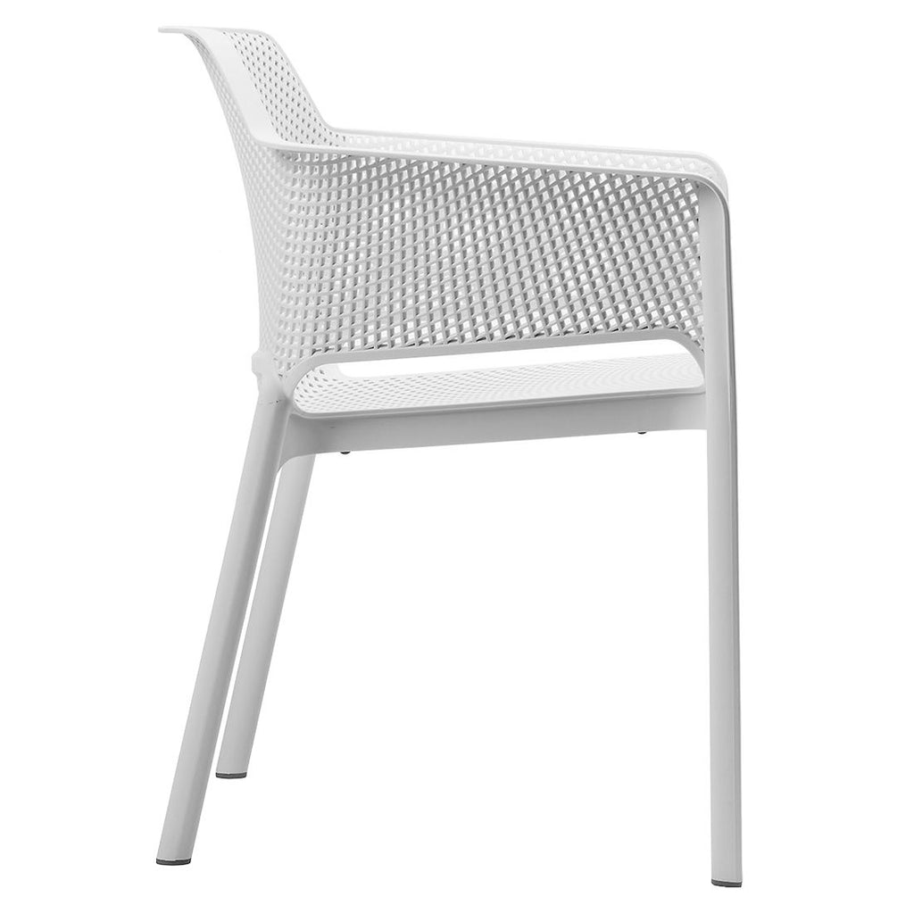 Sideprofil av Stabelstol Net plast hvit med sittepute - Nardi