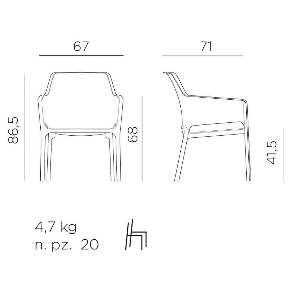 Stabelstol ute Net Relax plast hvit 67x71 cm - Nardi nærbilde av armstøtte
