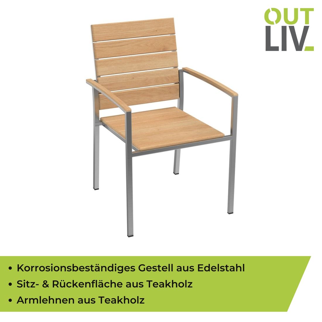 Montert stabelstol ute Pamplona rustfritt stål/teak på terrasse