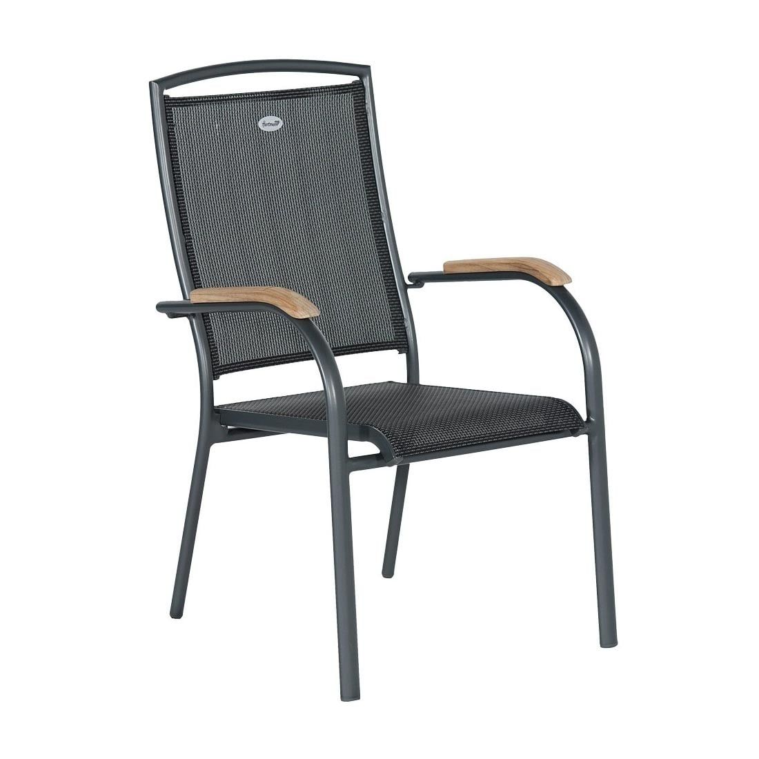 Stabelstol ute Raffaelo aluminium/textilen med teak 62x70 cm - Hartman forfra