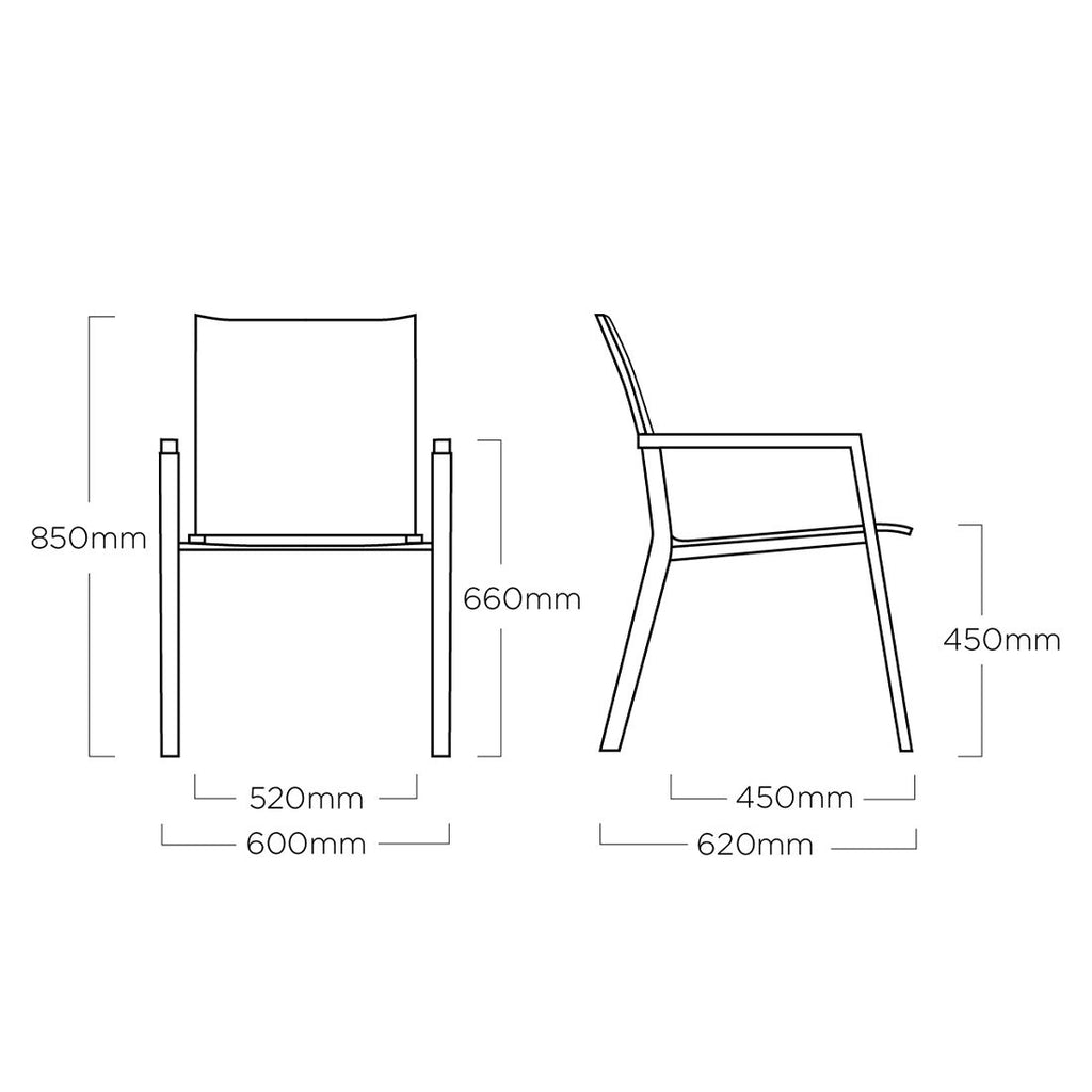 Stabelstol Rasmus aluminium/Sunbrella 60x62 cm helhetsbilde
