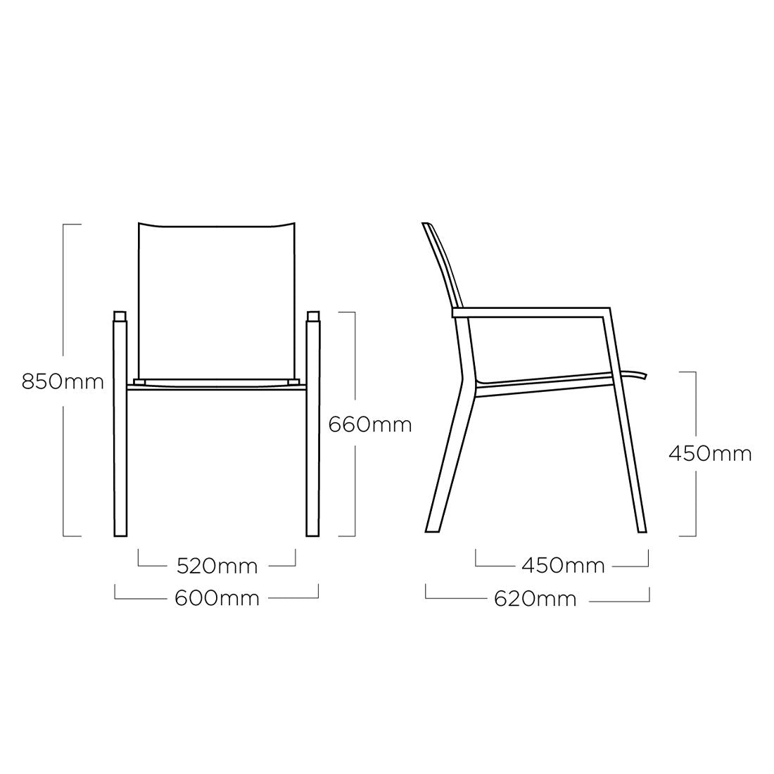 Stabelstol Rasmus aluminium/Sunbrella 60x62 cm helhetsbilde