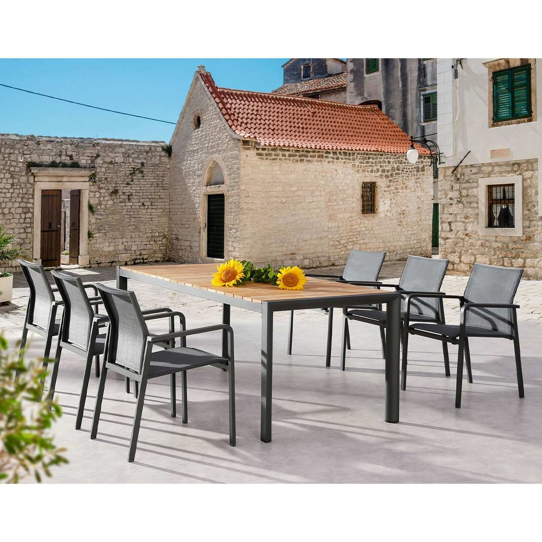 Stabelstol ute Rhodos aluminium/textilen antrasitt - Best detalj av sete