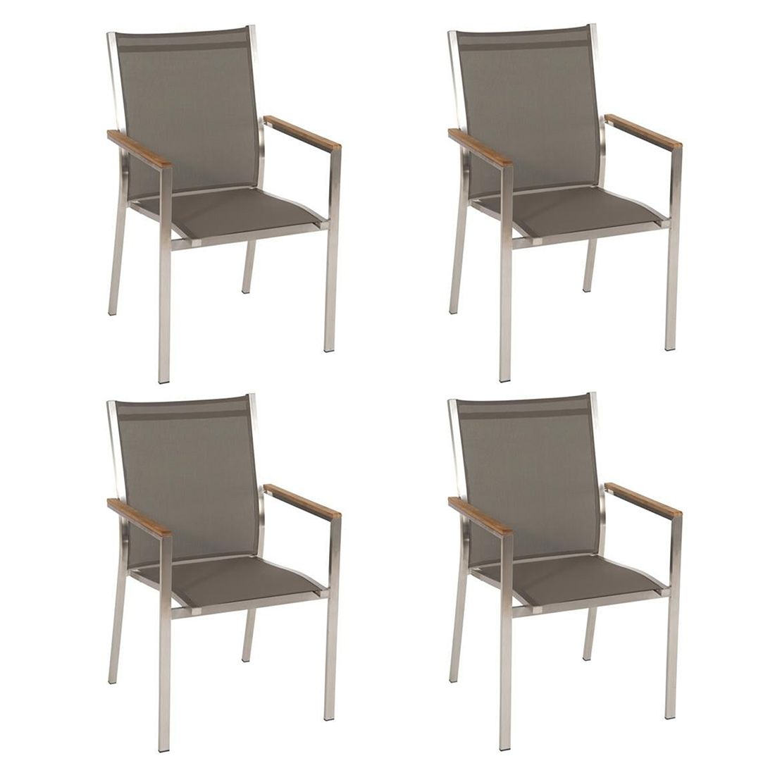Stabelstol-sett 4 stk Cardiff rustfritt stål/textilen taupe - Stern forfra